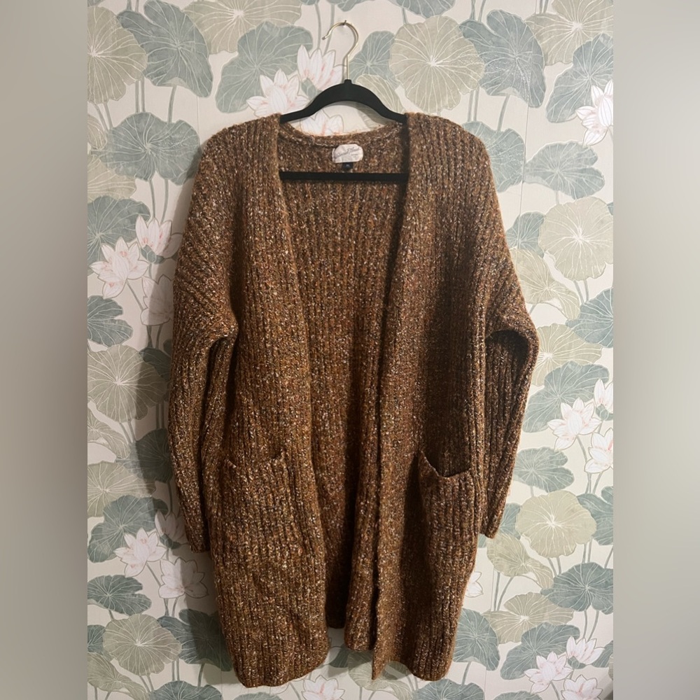 Universal thread co fuzzy ochre sweater cardigan